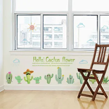 Karikatūra Cactus Green Flower Baseboard Sienas Uzlīmes, Dzīvojamā Istaba Bērnu Istabas Mājas Dekors Mēbeļu Uzlīme Mākslas Uzlīmēm, Mājas Apdare