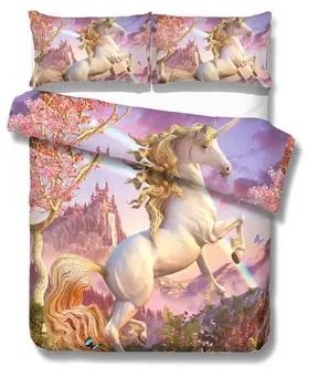 Karikatūra Dzimšanas dienas svinības Unicorn Gultas Komplekts Gudrs Krāsains Unicorn Sega sedz, Spilvens Gadījumā 3PCS Bērniem, Meiteņu Par Dāvanu Mājas Tekstila