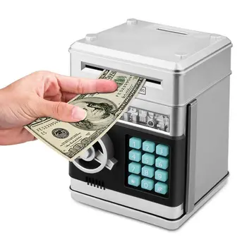 Karikatūra Elektronisko ATM Paroli Cūciņa Bankas Naudas Monētas Var Auto Ritiniet Papīra Naudas Taupīšanas Box Dāvanu Bērniem (sudrabaini+melns)