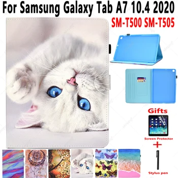 Karikatūra Izdrukāt Case for Samsung Galaxy Tab A7 10.4 2020. Gadam T500 T505 Trīs Flod Stāvēt Aizmugurējā Vāka Pārsegs Anti Slip Tablete Būtiska