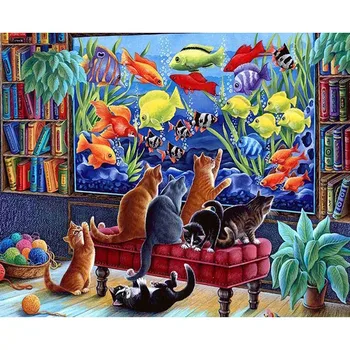 Karikatūra Kaķis DIY Sveķu Krelles Pilnu Kvadrātveida/Apaļā 5D Dimanta Gleznu Izšūšana krustdūrienā Dzīvnieku kaķēns Mājas Dekoru, Sienas Glezniecību
