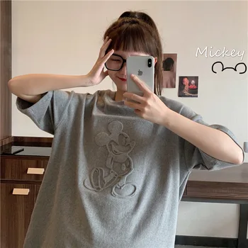 Karikatūra Kokvilnas Vasaras Mickey Mouse Zaudēt Vidēja garuma Sieviešu T-krekls Harajuku Krekls korejas Apģērbs Sieviešu Apģērbs Harajuku Tshirt