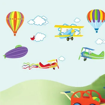 Karikatūra Lidmašīnas un Karstā Gaisa Baloniem, Noņemams Sienas uzlīmes, Vinila Uzlīmes Bērnu Istabas Zēnu Mājas Sienu Apdare