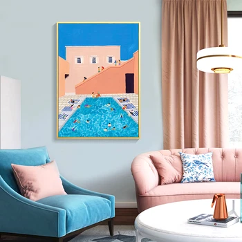 Karikatūra Vasaras Baseins Kanvas Glezna Krāsainu Peldkostīmu Tūrisma Plakātu Un Print Art Home Decoration Dzīvojamā Istaba