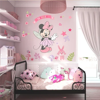 Karikatūra minnie mouse sienas uzlīmes, guļamistabu meitenes, istabas, mājas dekoru disney sienas uzlīmes pvc sienas mākslas diy poetrys