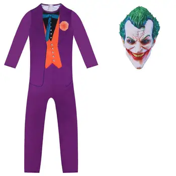 Karnevāla Klauns Drēbes Bērniem Joker Cosplay Kostīms Bērniem JOKER Pašnāvību Squad Jumpsuit Halloween Purima Zēni Meitenes Bodysuit