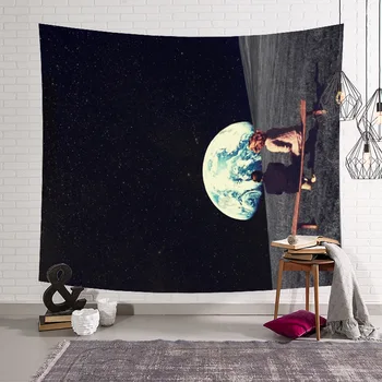 Karsta Melnā Mēness Sienas Karājas Gobelēns Travel Tūrisma Paklājiņš Zvaigžņotām debesīm, Eļļas Glezna Modelis Jogas Pad Miega Paklāju Pludmales Sega