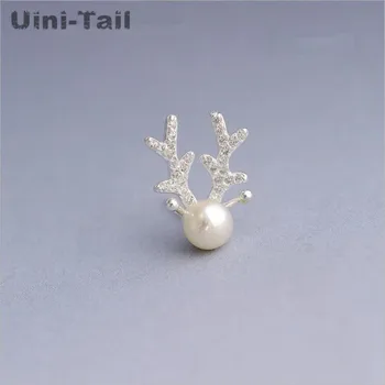 Karstā 925 sterling sudraba oriģinālu Ziemassvētku aļņa raga pērļu auskari temperaments Korejas radošo auskari hipoalergēna