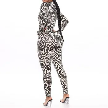 Karstā Svītraina Zebra Drukāt Izdilis Jumpsuit Sievietēm Ar Garām Piedurknēm Ar Rāvējslēdzēju Bodycon Romper Gadījuma Bodysuit Viens Gabals Tērpiem Puse Clubwear