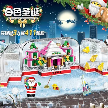 Karstā pārdošanas Radītājs Draugiem Ziemassvētkos Ziemas Ciems Pilsēta TrainAir Balonu Komplekti, Celtniecības Bloki, Santa Claus Skaitļi Ķieģeļi Rotaļlieta Dāvana