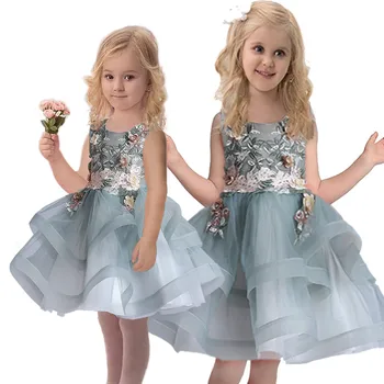 Karstā pārdošanas meitene kleita kleitas meitenēm 2-8 gadus tilla kleita meitene Bumbu Kleita pusgarās puķu meitene kleitas