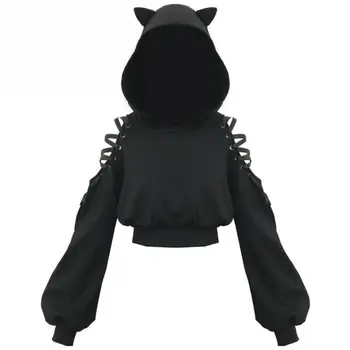 Kawaii Apģērbu Gotu, Punk Kaķis Pelēkā Vārna Melns Krekls Harajuku Ulzzang Mežģīnes Augšu
