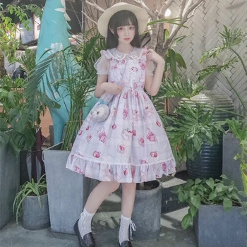 Kawaii Japāņu stila Jsk Lolita kleita saldo Ķiršu Deserts lolita Ikdienas Kleita bez Piedurknēm Maiga Meitene Kleita