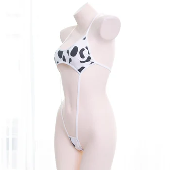 Kawaii Melna Balta Govs Drukāt Mini Backless Viens Gabals Bikini Jumpsuit Erotiska Seksa Bodysuit Tērpos Sieviešu Sexy Apakšveļa