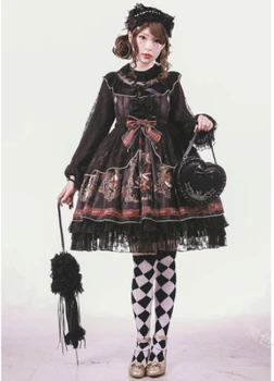 Kawaii meitene gotikas pils salda meitene, lolita kleita vintage mežģīnes bowknot stāvēt augsts viduklis drukāšanas viktorijas kleita lolita op cos