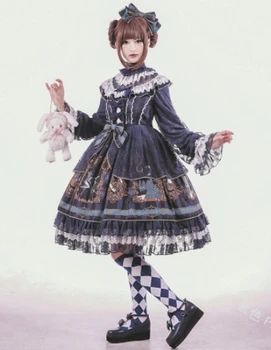 Kawaii meitene gotikas pils salda meitene, lolita kleita vintage mežģīnes bowknot stāvēt augsts viduklis drukāšanas viktorijas kleita lolita op cos