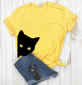 Kaķis Meklē Peeking Sieviešu t Gadījuma Kokvilnas Hipster Smieklīgi t-kreklu, Dāvanu Dāma Yong Meitene Top Tee Piliens Kuģis Ātri ZY-280