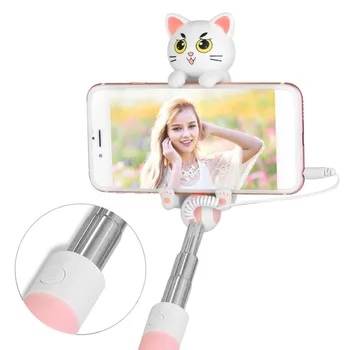 Kaķis Mini Selfie Nūjas Monopod Vadu Pagarināt Cute Karikatūra Kaķis Selfie Viedtālrunis Universāla Portatīvā Self-Polu par Android
