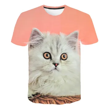 Kaķis Vasaras T Krekls Choldren Zēni Meitenes 3D Dzīvnieku Iespiesti Īss Tee T-krekls Poliestera T Kids Bērnu Apģērbu, 4-14T