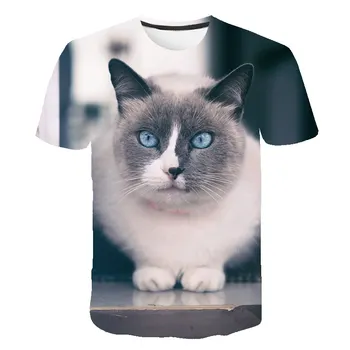 Kaķis Vasaras T Krekls Choldren Zēni Meitenes 3D Dzīvnieku Iespiesti Īss Tee T-krekls Poliestera T Kids Bērnu Apģērbu, 4-14T