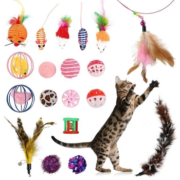 Kaķu Rotaļlieta 19Pcs/Set Pet Kit Cat Teaser Kaķis Rotaļlietas Smieklīgi Bell Bumbu Spalvu Peles Forma Pet Kitten Suni, Kaķi Interactive Play Piederumi