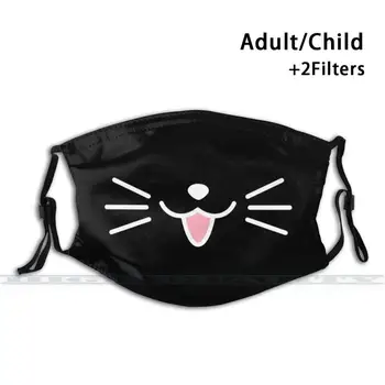 Kaķēns Kaķis Smaidu Black Pasūtījuma Dizains Pieaugušo Bērni Anti Putekļu Filtrs Diy Gudrs Drukāt Mazgājams Maska Smieklīgi Improvizēt Kaķis