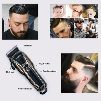 Kemei hair clipper bezvadu trimmeris, Matu griezējs frizieri profesionālā matu clipper uzlādējamais bezvadu LCD displejs bārdas trimmeris
