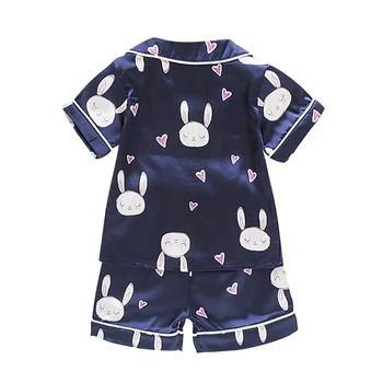 Kids Sleepwear Zēni Meitenes Zaķis Drukāt Tērpiem Komplekts Bērniem Īsām Piedurknēm Blūze Topi+Bikses Mīksta Pidžamas Ar Īsām Piedurknēm