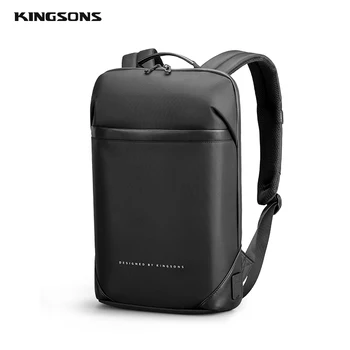 Kingsons Slim Laptop Backpack Vīriešiem 15.6 collu Biroja Darbs Vīriešiem Mugursoma Biznesa Soma Unisex Black Ultravieglajiem Mugursoma Plānas Mochila
