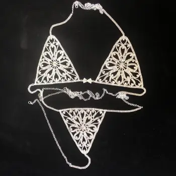 Klasisks apaļas ķermeņa ķēdes piederumi seksīgi spīdīgu Rhinestone ķermeņa aprites bikini tērps Beach Sievietēm