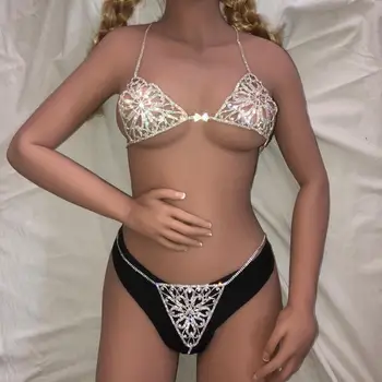 Klasisks apaļas ķermeņa ķēdes piederumi seksīgi spīdīgu Rhinestone ķermeņa aprites bikini tērps Beach Sievietēm