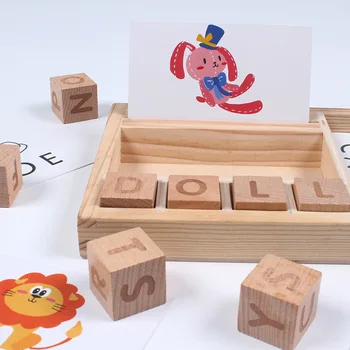 Koka Celtniecības Bloki Vārdu Pareizrakstības Spēles Bērnu Agrīnās Izglītības Rotaļlietas, Bērnu Mācīšanās Koka Ķieģeļu Rotaļlietas Bērniem