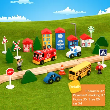 Koka Dzelzceļa Piederumi, Ceļazīme, Ceļa Zīmes Bērnu Izziņas Rotaļlietas Koka Sliežu Kombinācija Skatuves Saderīgu Koka Ierakstu