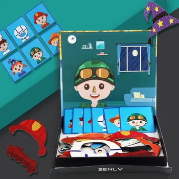 Koka Magnētisko Puzzle Raksturs karjeras Ainas Spēle Bērniem, Bērnu Agrīnās Izglītības Mācību Rotaļlietas, Atjautības Mīklas Bērniem