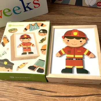 Koka Profesija Atbilstu Mainot Drēbes Puzzle Komplekts Kids Izglītojošās Puzzle Izglītojošas Koka Rotaļlietas Bērniem