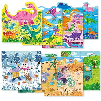 Koka Rotaļlietas Montessori Jigsaw Puzzles, Lai Kids Izglītojošās Rotaļlietas Bērniem 2-4 Gadu vecs Ziemassvētku Dāvanu 4in1 laukā Puzles Spēle