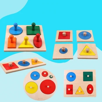 Koka Ģeometriskas Formas Šķirošanas Matemātikas Montessori Puzzle Krāsains Pirmsskolas Mācību Izglītības Spēle Baby Toddler Rotaļlietas