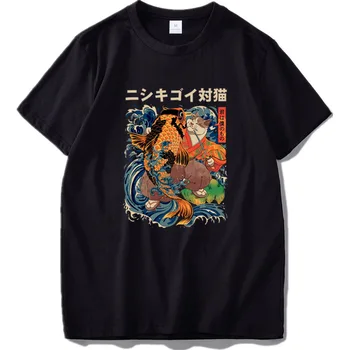 Kokvilnas ES Lieluma Kaķis Ukiyoe T Krekls Japāņu Kultūru Vintage Dizaina Gleznu, Grafisko Tshirt