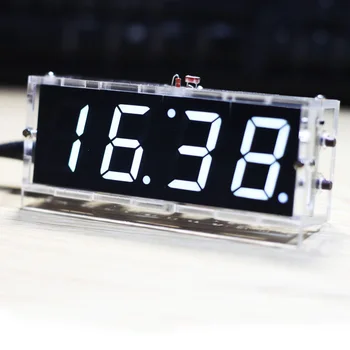 Kompakta 4-ciparu DIY Modinātājs DIY Ciparu LED Pulkstenis Komplektu, Gaismu, Temperatūru, Datumu, Laika Displejs ar Caurspīdīgu USB Pulkstenis