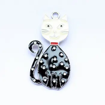 Komplekts 10pcs Sakausējuma Melnais Kaķis, Emaljas Modes Šarmu Dubultā Sānu Kulons 60*32mm par Roku Kaklarota Keychain DIY Dekori