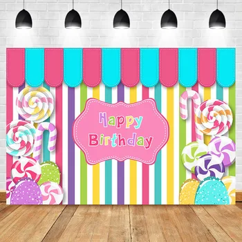 Konfektes Meitene Dzimšanas dienas Fons Candy Shop Krāsains Svītras Dzimšanas dienu Banner Meitene Deserta Galda Patisserie Foto Fona