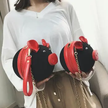 Korejas Modes Zamšādas Sieviešu Soma Cūku Maza, Apaļa Soma Ķēdes Sieviešu Plecu Messenger Bag Rokas Soma Puse Sajūgs Monēta Maku 2019