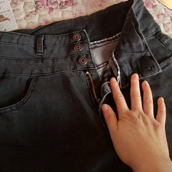 Korejas Pogu augsta vidukļa zīmuli džinsi Sievietēm gadījuma ir liela izmēra slim Pavasara Stiept izdilis bikses Vintage muca celšanas bikses