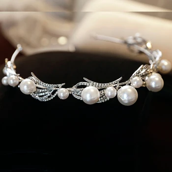 Korejas Roku Darbs, Pērles Līgavas Galvassegu Mini Līgavas Tiara Headpiece Puse Matu Piederumu