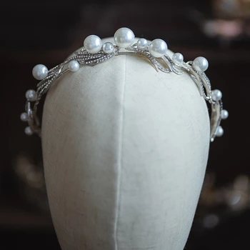 Korejas Roku Darbs, Pērles Līgavas Galvassegu Mini Līgavas Tiara Headpiece Puse Matu Piederumu