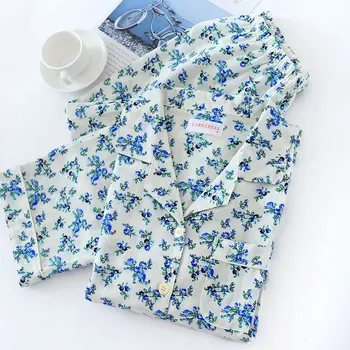 Korejas Svaigi Ziedi Pajama Komplekti, Sievietes Kokvilnas Marle Garām Piedurknēm Gadījuma Sleepwear Pidžamas Femme Pavasara Pijama Mujer 2020 Jaunas