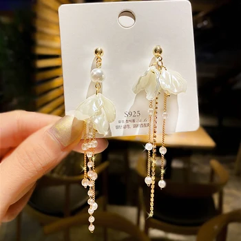 Korejas karstā pārdošanas modes rotaslietas roku darbs string saldūdens pērļu auskari ilgi fringed auskari sievietēm