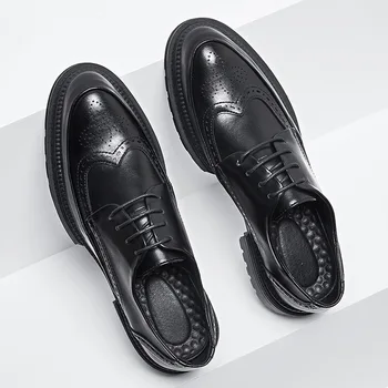Korejiešu dizaina vīriešu modes pusei banketa valkāt īstas ādas kurpes platformas brogues apavu melnais džentlmenis čības mans apavi
