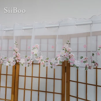 Korejiešu stilā rozā ziedu izšuvumu pusi-aizkaru bay logu aizkaru tills kafiju virtuves telpa cortinas rideaux SP5446