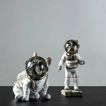 Kosmosa Simulācijas Dzīvnieku Gudrs Kucēns Statuja FRANČU BULDOGS Space Dog Radošo Mājas Dekoru Sveķu Rīcības Attēls Modelis Rotaļlietas